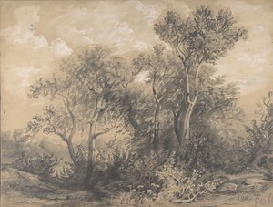Arbres recto, Soldats dans un bois verso, début à mi-19ème siècle