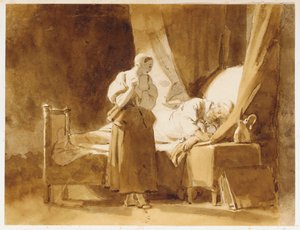 Une femme regardant un homme endormi - Alexandre Evariste Fragonard