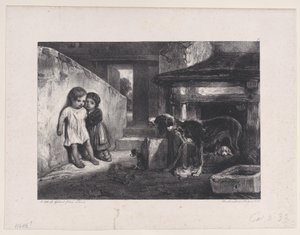 Enfants effrayés par un chien grondant, de la série Scènes de chasse - Alexandre Gabriel Decamps