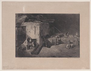Intérieur du chenil, de la série Scènes de chasse, 1829 - Alexandre Gabriel Decamps