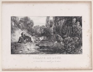 Chasse au loup : Animal blessé attaqué par des chiens, de la série Scènes de chasse - Alexandre Gabriel Decamps