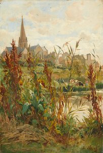 Église près de la rivière - Alexandre Nozal