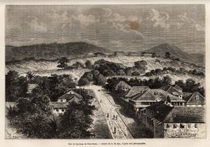 Rue et casernes de Freetown, Sierra Leone, gravure d