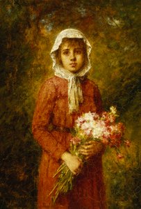 Une jeune fille tenant un bouquet de fleurs