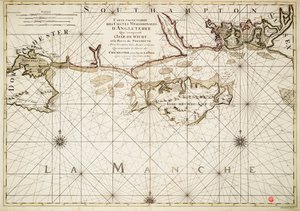 Carte de la côte anglaise, île de Wight et port de Portsmouth