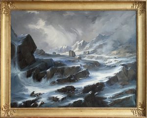 Le Col du Grand Saint Bernard, une scène romantique représentant le col de montagne enneigé, situé dans les Alpes entre la Vallée d