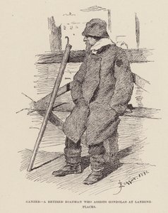 Ganzer, un batelier retraité qui aide les gondoles aux débarcadères (gravure) - Alezzandro Zezzos