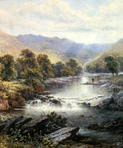 Un pêcheur dans une vallée fluviale - Alfred Augustus (after) Glendening