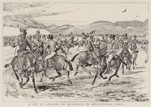 Un Groupe de Lanciers à Dos de Mule au Baloutchistan, Inde - Alfred Chantrey Corbould