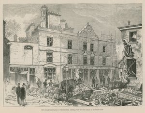 Les attentats à la dynamite à Westminster; Vue générale des dégâts à Scotland Yard - Alfred Chantrey Corbould