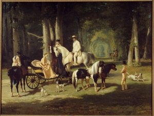 M. et Mme A. Mosselman et leurs deux filles se promenant à cheval dans les bois - Alfred Dedreux