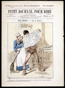 Homme lisant un journal : « aux Champs » par A. Grévin - dans « Le Petit Journal pour rire » n°22, n.d.