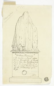 Carte de visite avec monument drapé, inscription de l