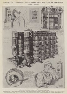 Téléphonistes automatiques : opératrices remplacées par des machines (litho) - Alfred Hugh Fisher