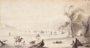 Navigation de taureaux à travers la Platte, c.1837