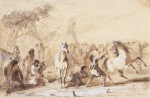 Soirée, piquetage des chevaux, vers 1837 - Alfred Jacob Miller