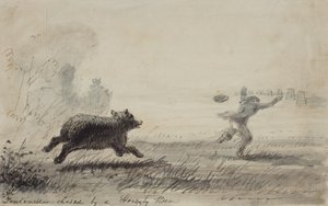 Fontenelle poursuivi par un ours grizzly, c.1837 - Alfred Jacob Miller