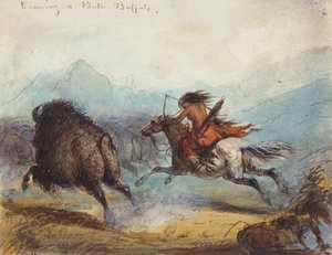 Femme indienne chassant un bison, c.1858-60