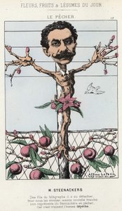 Le Pêcher: Caricature de Steenackers - ill. du 30/01/1871 dans "Fleurs, Fruits et Légumes du Jour"