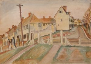 Scène de banlieue (aquarelle et crayon sur papier) - Alfred Lomnitz