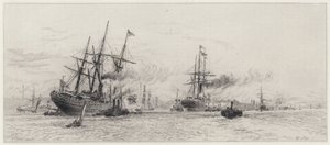 Navires sur la Mersey - Alfred Louis Brunet Debaines