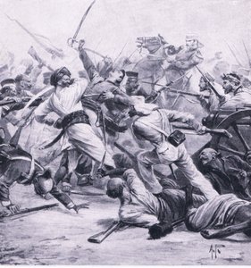Défaite des rebelles par Nicholson à Najafgarh, 2 août 1857, illustration de British Battles on Land and Sea, 1915 - Alfred Pearse