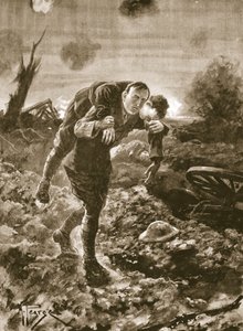 Lieutenant temporaire G. St. G. S. Cather ramenant un homme blessé en pleine vue de l