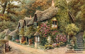 Cottages au toit de chaume, Blackpool Sands, S Devon - Alfred Robert Quinton