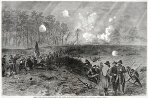 Armée du Potomac - La lutte pour le saillant, près de Spottsylvania, Virginie. 12 mai 1864, de Harpers Weekly, pub. 1864