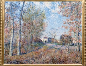 Un coin de bois avec Sablons ou la route vers la lisière du bois - Alfred Sisley