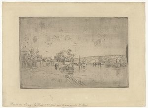 Vue de la rivière Loing avec des bateaux depuis la rive - Alfred Sisley