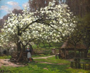 Printemps, paysanne sous les arbres en fleurs, vers 1865 - Alfred Sisley