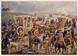 Le roi Jean V du Portugal voyageant vers la frontière espagnole - Alfredo Roque Gameiro