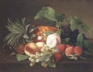 Nature morte avec ananas, pêches, prunes et raisins - Alfrida Vilhelmine Ludovica Baadsgaard