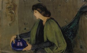 Femme et paon, vers 1900