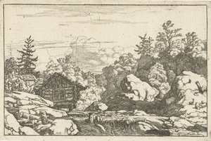 Paysage avec cabane près d
