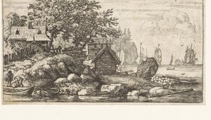 Paysage fluvial avec deux barques