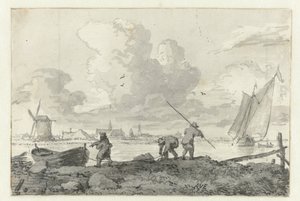 Pêcheurs avec leur barque sur la Spaarne près de Haarlem
