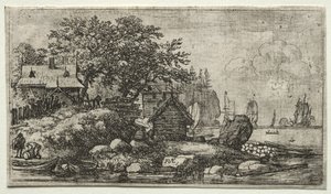 Huit paysages : Paysage avec deux bateaux vides - Allart van Everdingen