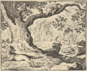 Suivant la fausse histoire de Renard, son père est chassé par des chiens de chasse de Hendrick van..., 1650-75