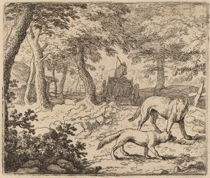 Renard et le loup devant le chariot de poisson - Allart van Everdingen