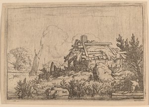 Cottage en ruine, entouré d