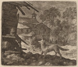Le chat entre dans la grange tandis que Reynard regarde, probablement vers 1645-1656