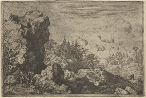 Les trois voyageurs au pied du rocher élevé