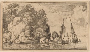 Deux bateaux sur une large rivière, probablement vers 1645-1656 - Allart van Everdingen