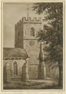Église de Harborne : dessin à la sépia rouge, 2 juillet 1842 - Allen Edward Everitt