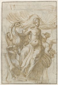 Leda ou Vénus (?) avec oiseau et putti devant une coquille
