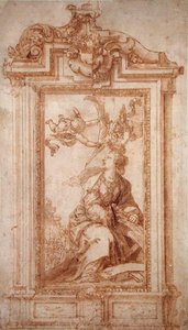 Conception architecturale avec figure féminine et putti