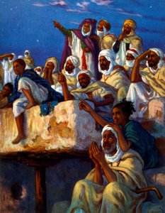 Illustration représentant des Arabes en prière pendant la période du Ramadan. Par Nasreddine Dinet (Alphonse-Étienne Dinet). 1861 – 1929