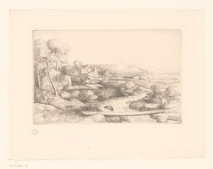 Landschap met plank over een rivier - Alphonse Legros (attributed to)
